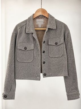 APRICOT Women's Light Gray Tweed Button Jacket